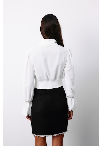 Sateen Aksesuar Detaylı Bluz - Ekru-135128 Ekru