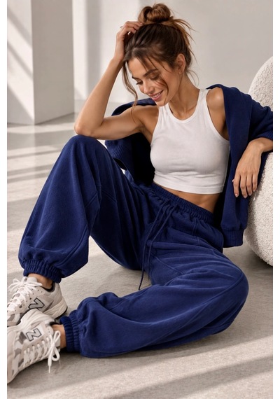 Bb Butik Basic Selanik Kumaş Jogger Pantolon Lastikli Paça Rahat Kesim My3535 Lacivert