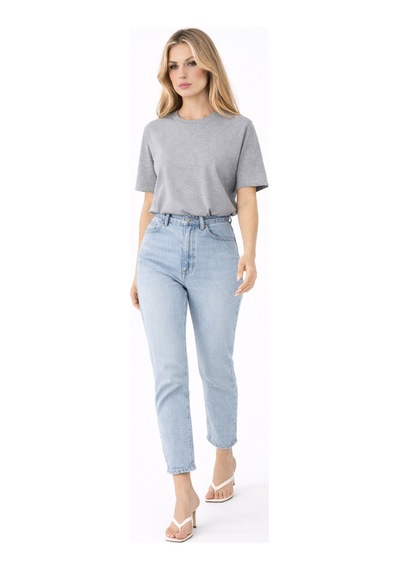 Qu Style Premium Basic Oversize Kadın Tişört Yumuşak Dokulu Günlük Rahat Kalıp T-shirt Gri