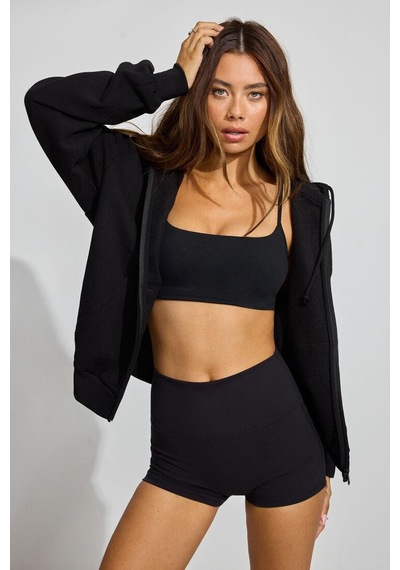Seeh Siyah Fermuarlı Kadın Sweatshirt Sh263 Standart
