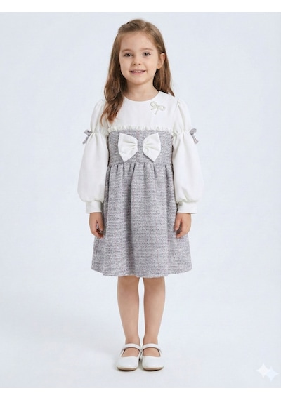 Xo Kids Kurdele Detaylı Kız Çocuk Elbise 4-10 Yaş 4407 Beyaz - Mor