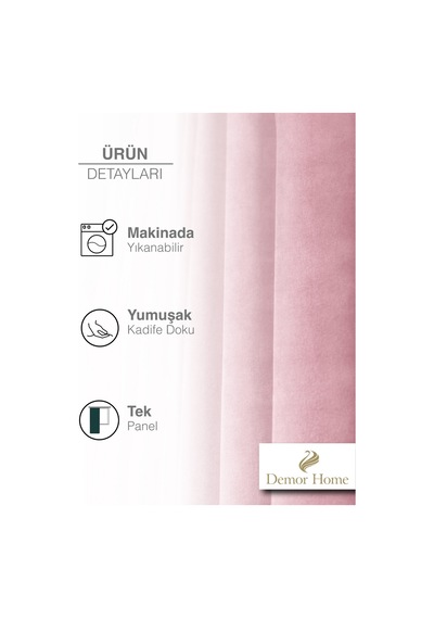 Br Demor Home 1/2 Sık Pile Bebek Pembesi Kadife Dokulu Fon Perde Ütü İstemez En Çok Satılan