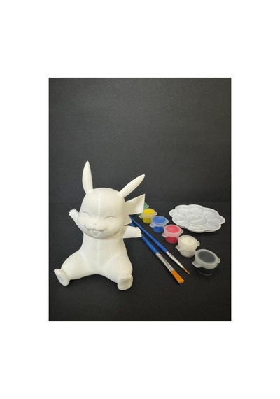 3d Pikachu Figür Boyama Seti - Kendin Boya Hobi Ve Etkinlik Seti - Akrilik Boya + 2 Fırça