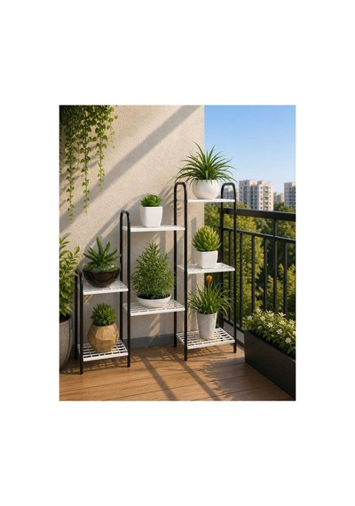 Metal Çiçeklik Ve Saksı Standı Raflı Bitki Rafı, Bahçe Ve Balkon İçin Modern Saksılık Dolap Beyaz 7 Raflı
