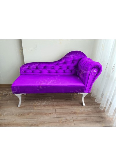 Ters Kol Dekoratif Bihter Koltuk Josefin Puf 110 Cm Beyaz Ayak Lila