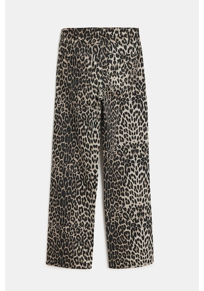 Sââde Kadın Leopar Desenli Yüksek Bel Wide Leg Jean Pantolon Siyah