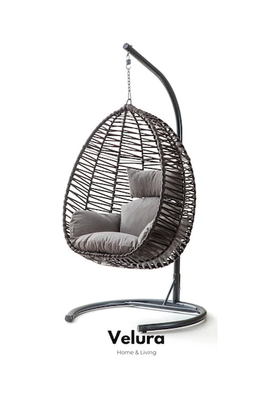 Velura Home & Living Class Bahçe Salıncağı - Kahve Rattan Gri Minder Kahverengi