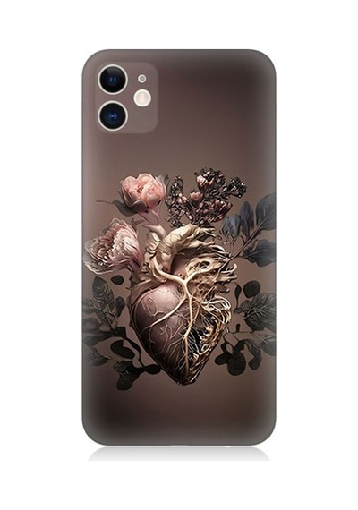 Apple Uyumlu iPhone 12 Kalp Ve Gül Desenli Silikon Kılıf