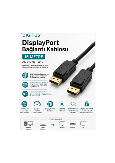 Dıgıtus Displayport Bağlantı Kablosu, 15 Metre Full Hd