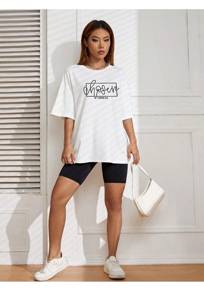 Peter T-shirt - Beyaz Baskılı Oversize Bisiklet Yaka Kısa Kol Tişört Beyaz