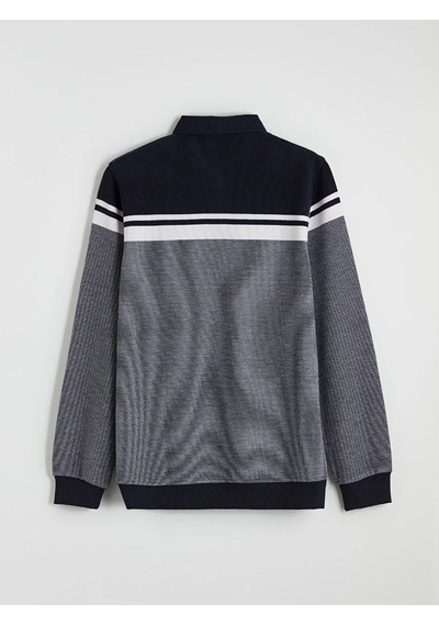 Lc Waikiki Lacivert Polo Yaka Renk Bloklu Erkek Sweatshirt