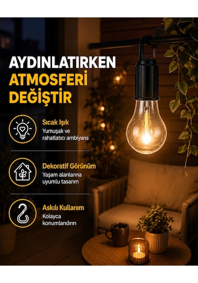 C Tipi Şarjlı Asılabilir Kamp Feneri Açık Lacivert