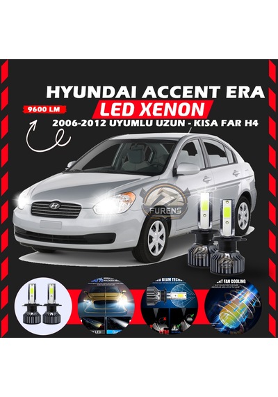 Hyundai Accent Era 2006-2012 Uzun-kısa Far Uyumlu Şimşek Etkili Led Xenon Pro Series H4