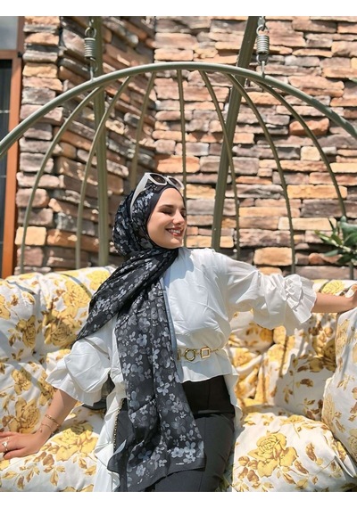 Blom Desen Soft Şal Siyah