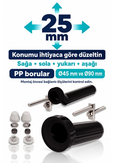 İz Yapı Asma Klozet Yükseltme Ve Kaydırma Kiti 25 Mm Eksantrik Kaçık Kada Seti Çok Renkli