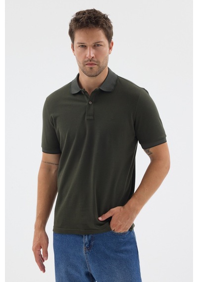 Haki Polo Yaka Pike Kısa Kol Slim Fit %100 Pamuk Tişört 1011260171