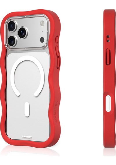 Apple Uyumlu iPhone 17 Pro Max  Kılıf M-safe Şarj Özellikli Youngkit Wave Clear Serisi Kapak Kırmızı Kırmızı