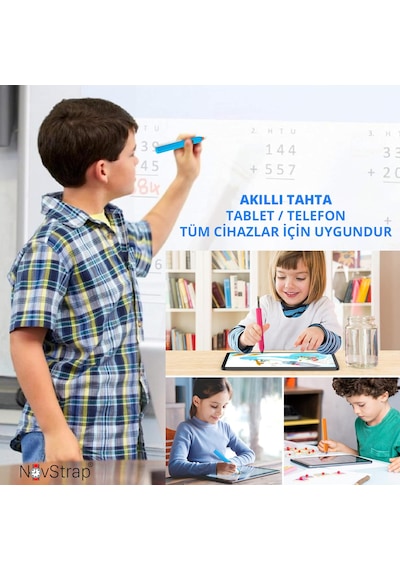 Novstrap Akıllı Tahta Kalemi + 2 Adet Yedek Uç Tüm Tablet Telefonlar İle Uyumlu Dokunmatik Kalem Çok Renkli