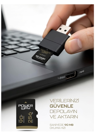 Powerway Premium 256 Gb Sdxc Uhs Class 4k Ultra Hızlı Hafıza Kartı + Adaptör