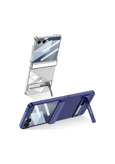 Samsung Galaxy Uyumlu Z Flip 7 Kılıf Kamera Korumalı Şeffaf Tasarımlı  Standlı Kapak Lacivert