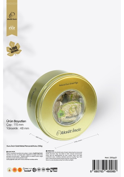 250g Kuru Incir Gold Metal Pencereli Kutu 250 G
