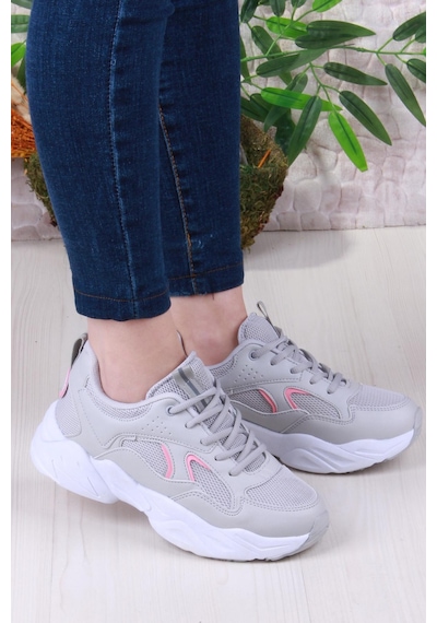 Fort 2107 Lmb Rahat Hafif Kalın Taban Sneaker Kadın Spor Ayakkabı Gri