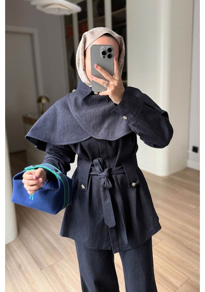 Ka Hijab Pelerinli Kot Takım - Lacivert