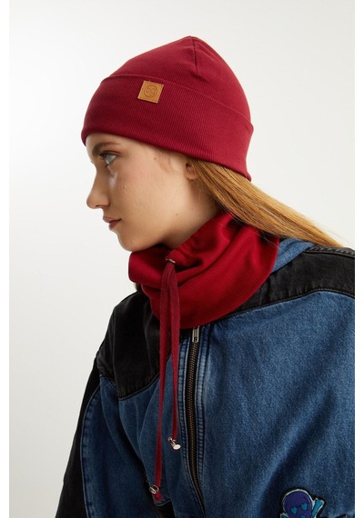 Butikgiz Kadın Balıkçı Style Pamuklu Kaşkorse Terletmez Ultra Hafif Yumuşak Bere Boyunluk Takım Bordo