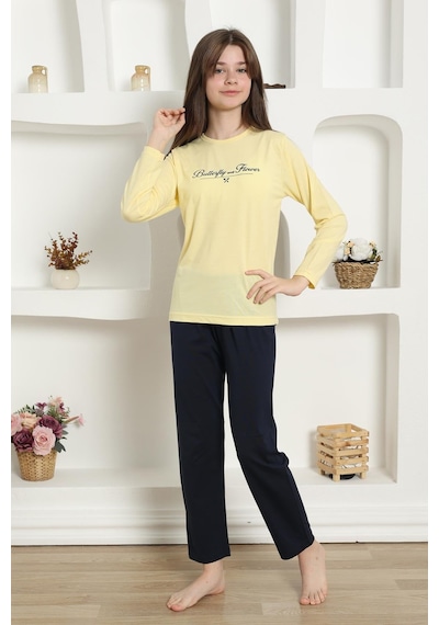 Akbeniz Kız Çocuk Penye Pijama Takım 20422 Sarı