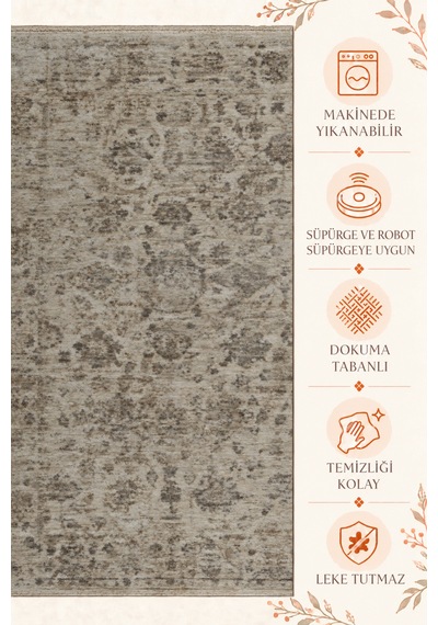 Vivanni Home Everlynn Polyester Vintage Halı Pamuk Atkı Tabanlı Modern Dokuma Ev Halısı Antik Beyaz