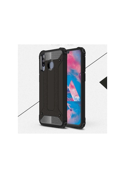 Ekılıf - Samsung Galaxy M30 Uyumlu Kılıf Çift Katman Zırh Tank Crash Military Kapak - Siyah
