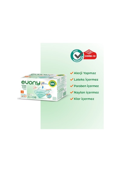 Evony Yumuşak Elastik Kulaklı Tekli Paketlenmiş Cerrahi Maske 200