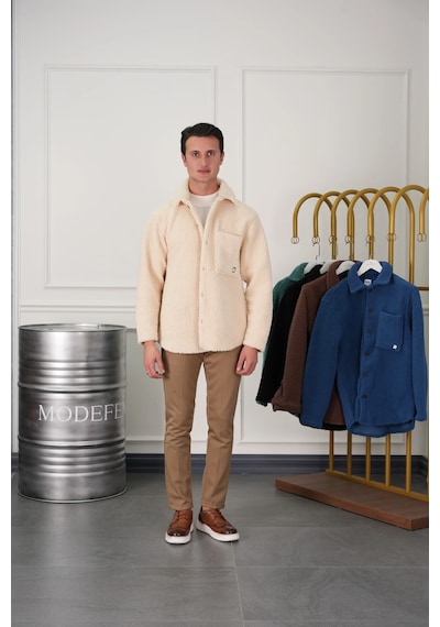 Modefendi Oversize Peluş Mont Beyaz