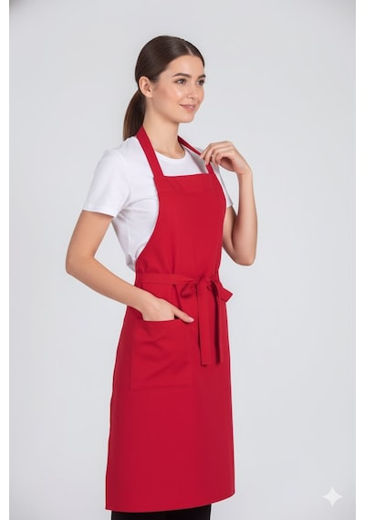 Kadın Boyundan Asmalı Barista Şef Mutfak Önlüğü 60x85 Cm Kırmızı