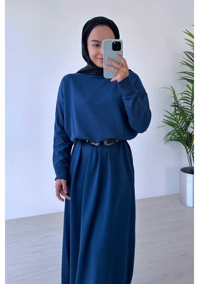 Kahijab Merserize Elbise - Petrol Petrol Mavi