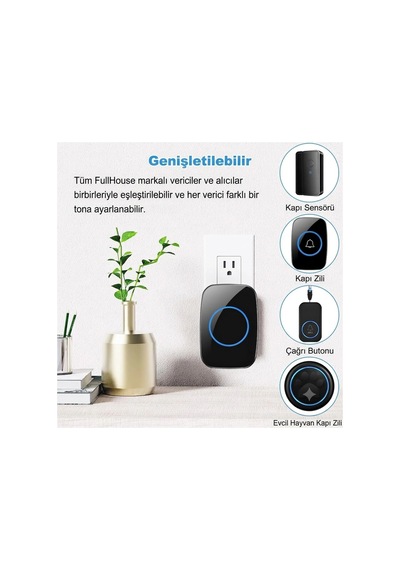 Led Li Modern Kablosuz Kapı Zili 300m Menzil / 60 Melodi / 5 Ses Seviyesi