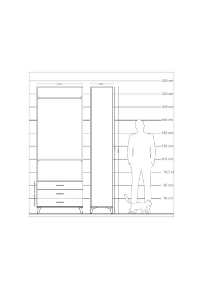 Arges Dolap 2 Raflı 3 Çekmeceli Tek Askılı 88x30x243 Antrasit... Antrasit