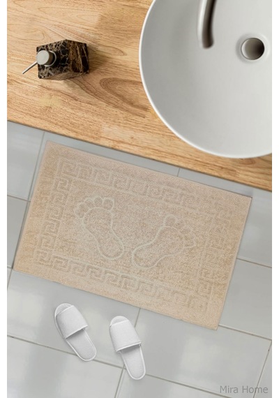 2 Li Ayak İzli Banyo Ayak Havlusu %100 Pamuklu Renkli 50x70 Cm Menom Kahve