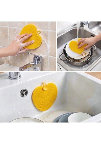 Kalp Şekilli Silikon Bulaşık Yıkama Matı Çok Amaçlı Mutfak Ve Banyo Süngeri 5468