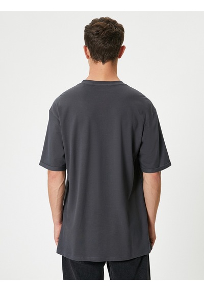 Koton Basic Oversize Tişört Bisiklet Yaka Kısa Kollu Antrasit 5wam10045hk Antrasit