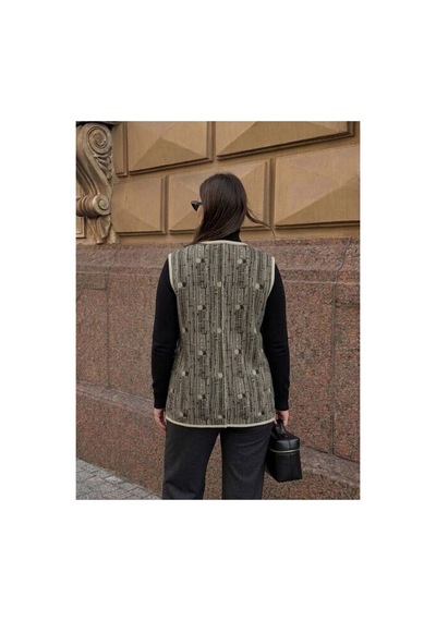 Onno Style Women Desenli Çelik Örgü Klasik Triko Yelek Bej