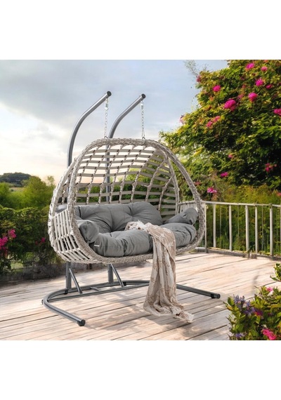 Oylat Çiftli Rattan Bahçe Salıncağı Rehome Balkon Salıncağı Beyaz