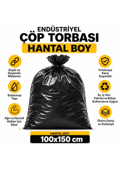 Endüstriyel Çöp Torbası Hantal Boy 100x150 Cm 600 Gr 10 Rulo 100 Adet