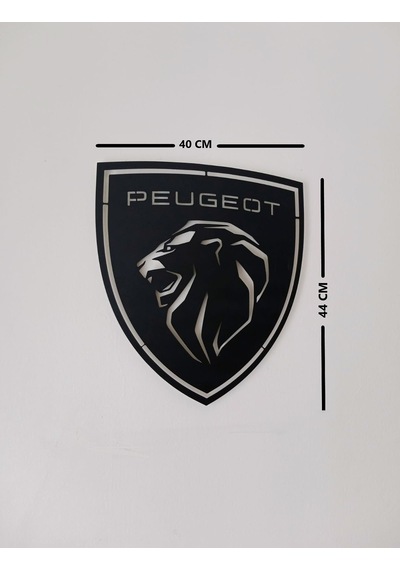 Motto Dekor Lazer Kesim Metal Peugeot Logosu Peugeot Armalı Pego Duvar Dekoru 40x44 Cm Siyah