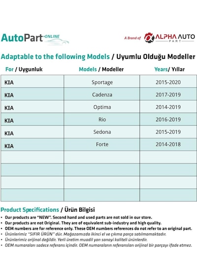 Hyundai, Kia İçin Davlumbaz Klipsi- 10'lu