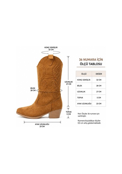 Preshley Kadın Clind Vizon Süet Nakişlii Western Kovboy Bot & Çizme