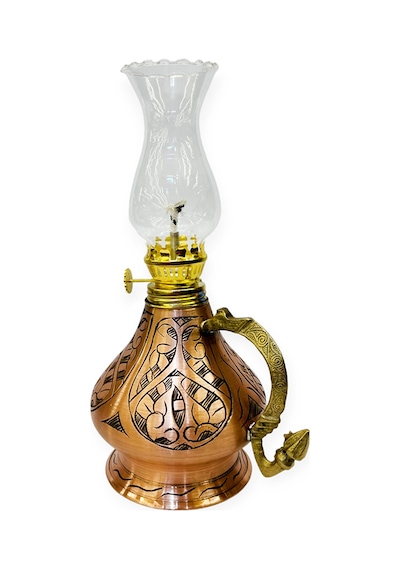 İşlemeli Bakır Gaz Lambası Küçük Boy, G10135