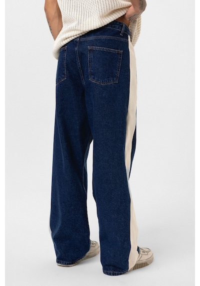 Vamos Yan Şeritli Baggy Fit Jean Mavi