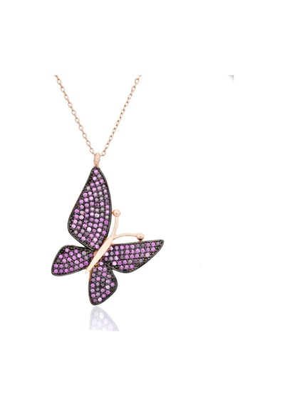 Brezza Lusso Jewelry Ametist Işıltılı Büyük Kelebek Kadın Gümüş Kolye 42 CM 42 CM