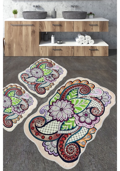 Forme Banyo Halısı Djt 3 Lü Set Banyo Halısı Paspas Yıkanabilir Kaymaz Çok Renkli